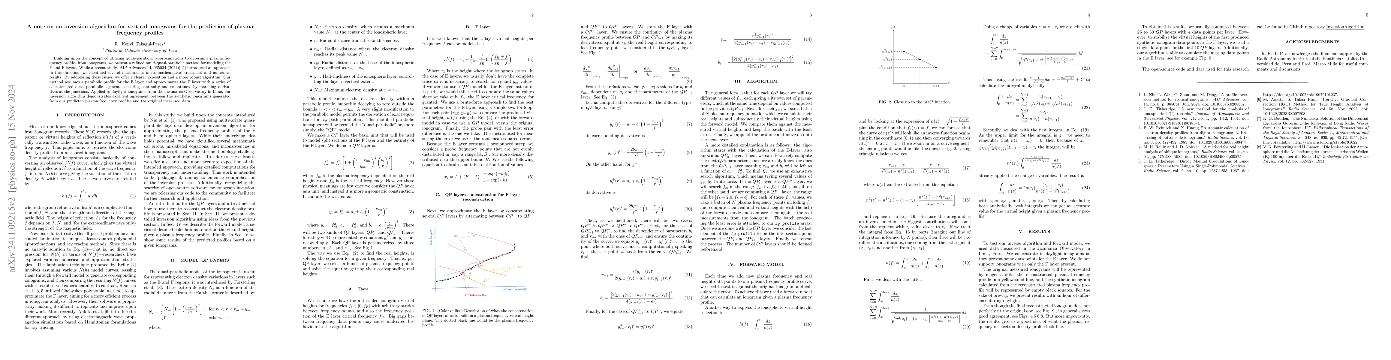 Thumbnail for A note on an inversion algorithm for vertical ionograms for the
  prediction of plasma frequency profiles