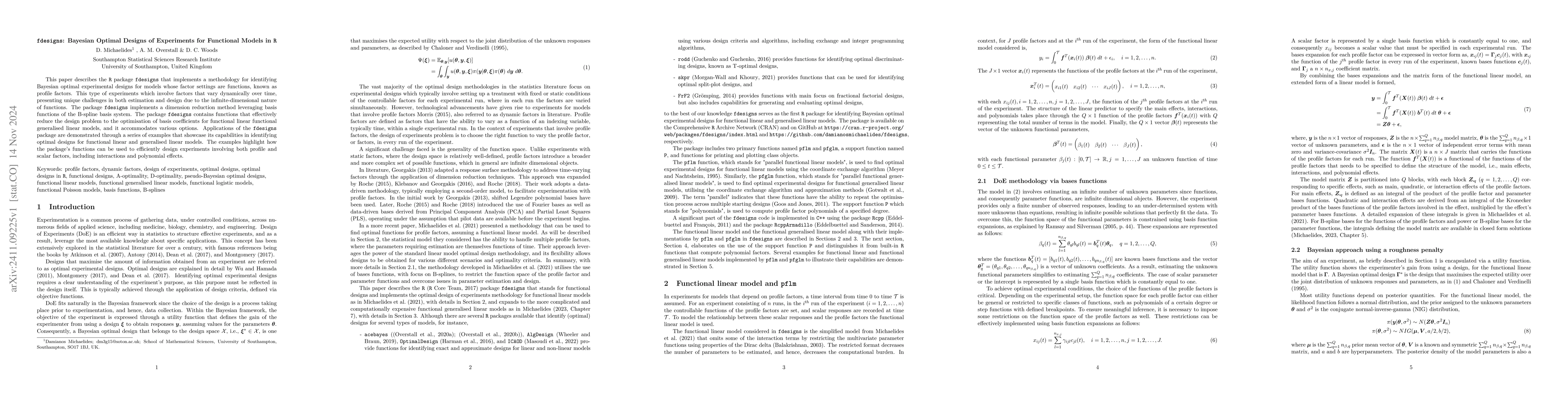 Thumbnail for fdesigns: Bayesian Optimal Designs of Experiments for Functional Models
  in R