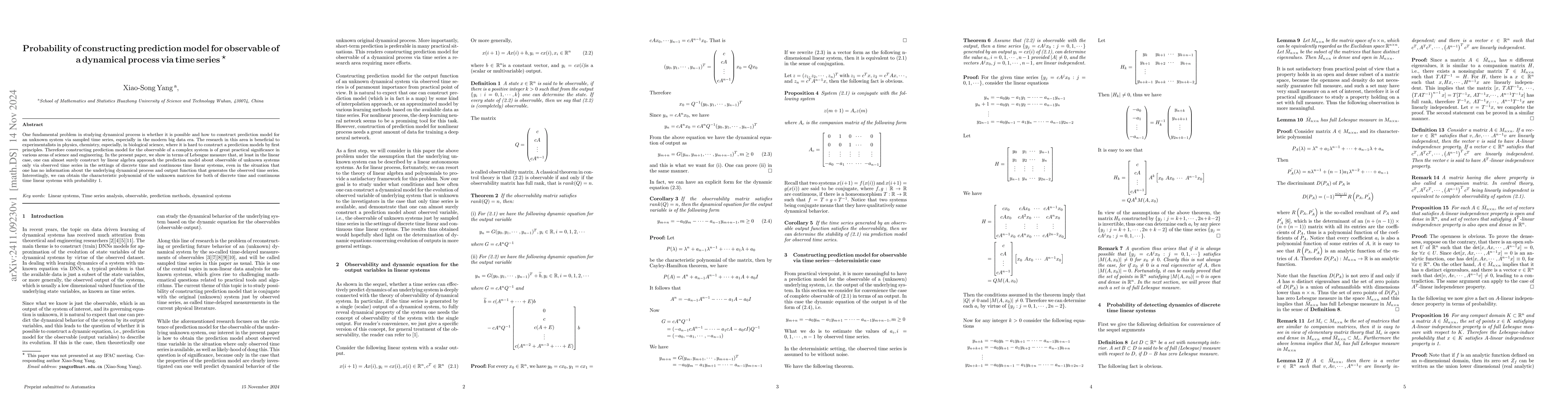 Thumbnail for Probability of constructing prediction model for observable of a
  dynamical process via time series