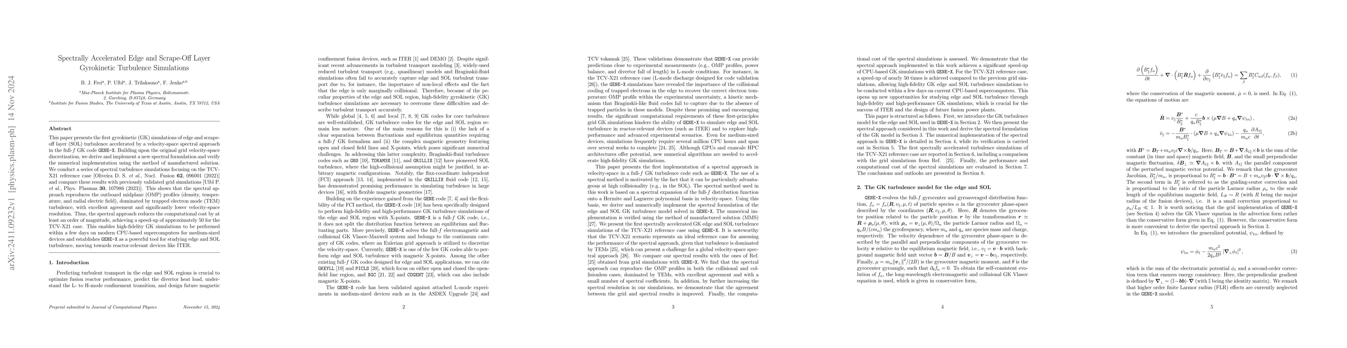 Thumbnail for Spectrally Accelerated Edge and Scrape-Off Layer Gyrokinetic Turbulence
  Simulations