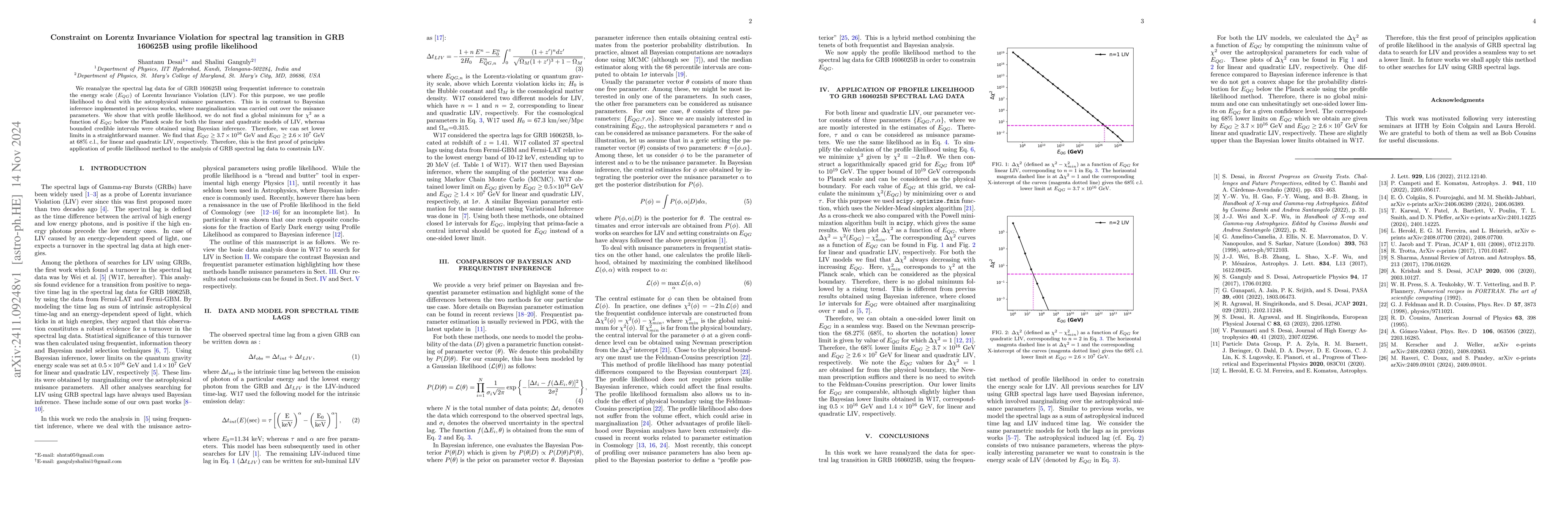 Thumbnail for Constraint on Lorentz Invariance Violation for spectral lag transition
  in GRB 160625B using profile likelihood
