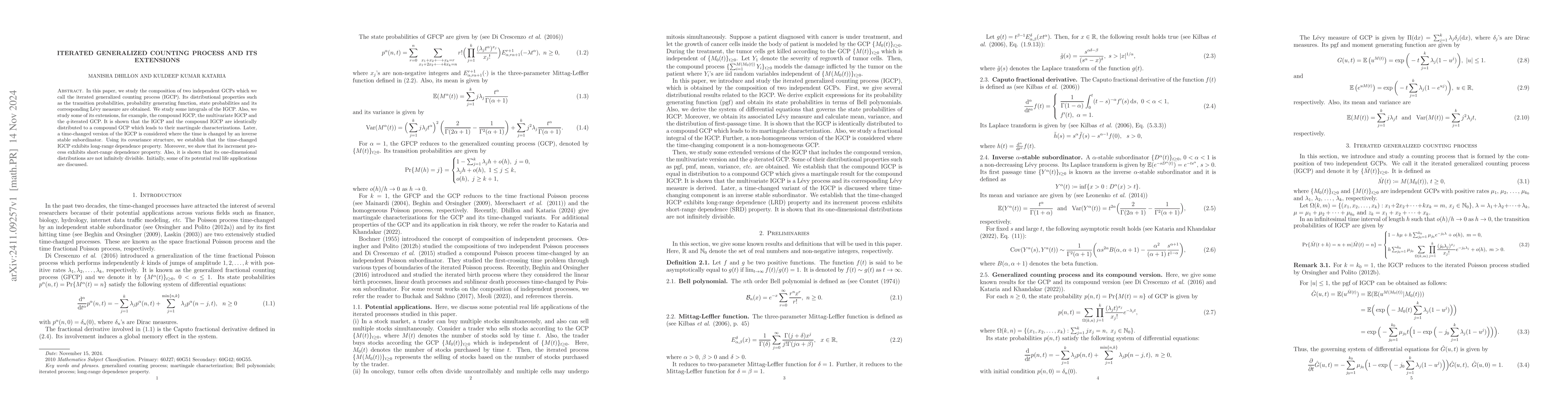 Thumbnail for Iterated Generalized Counting Process and its Extensions