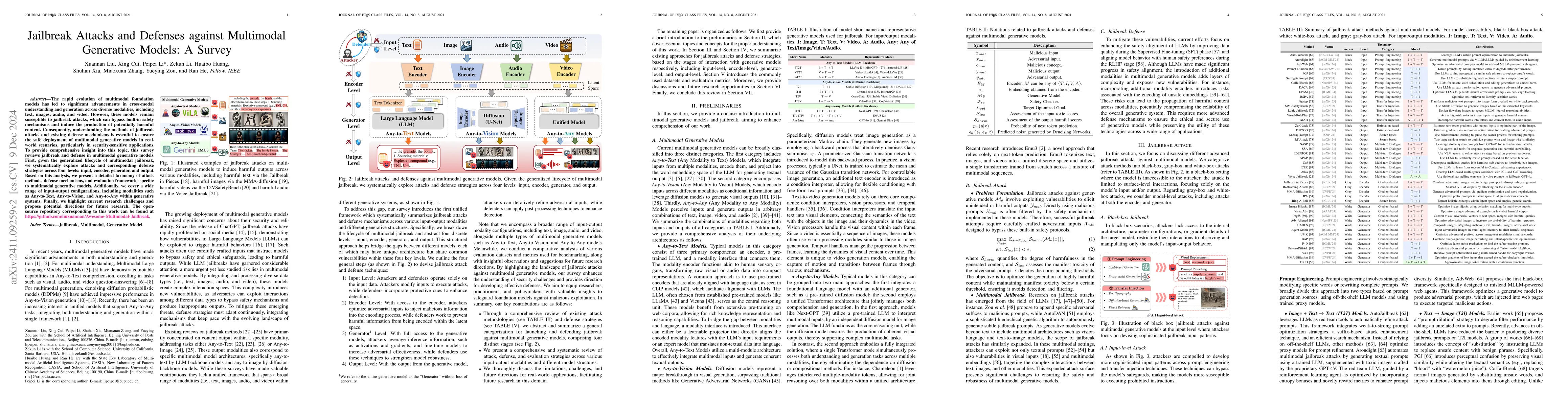 Thumbnail for Jailbreak Attacks and Defenses against Multimodal Generative Models: A
  Survey