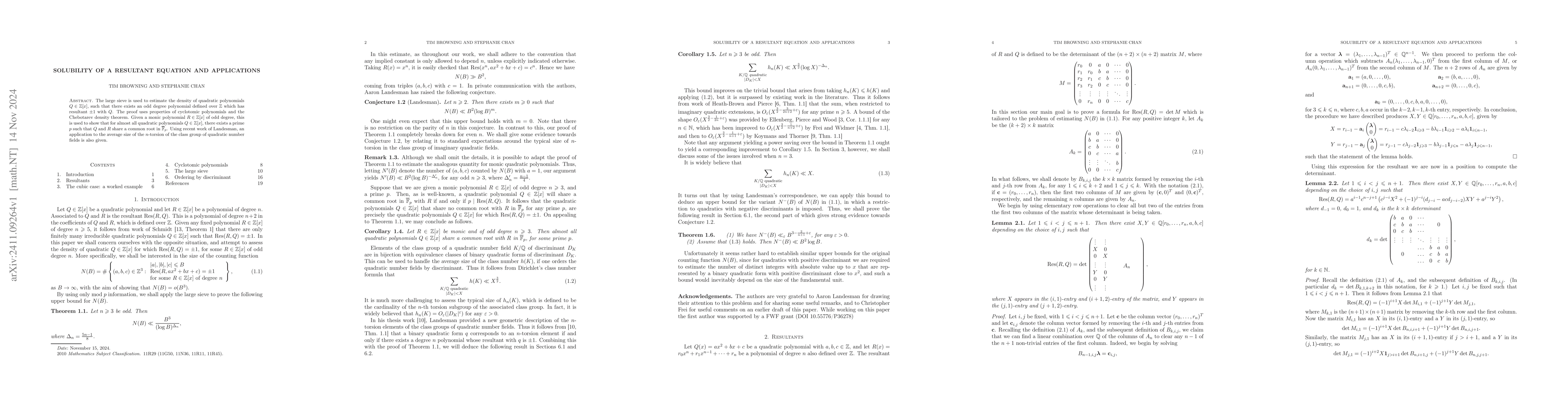 Thumbnail for Solubility of a resultant equation and applications