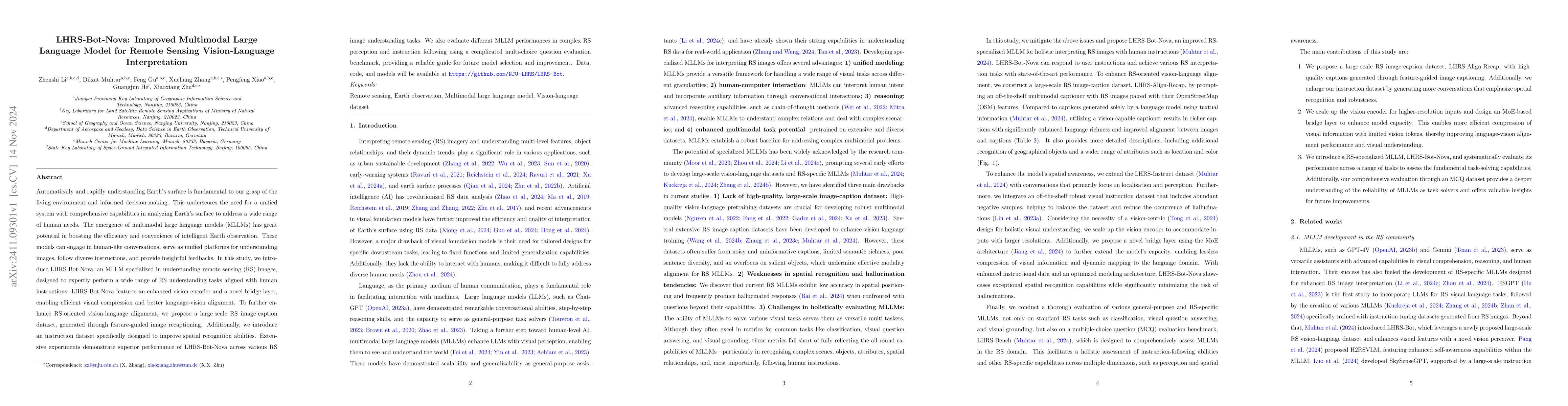Thumbnail for LHRS-Bot-Nova: Improved Multimodal Large Language Model for Remote
  Sensing Vision-Language Interpretation