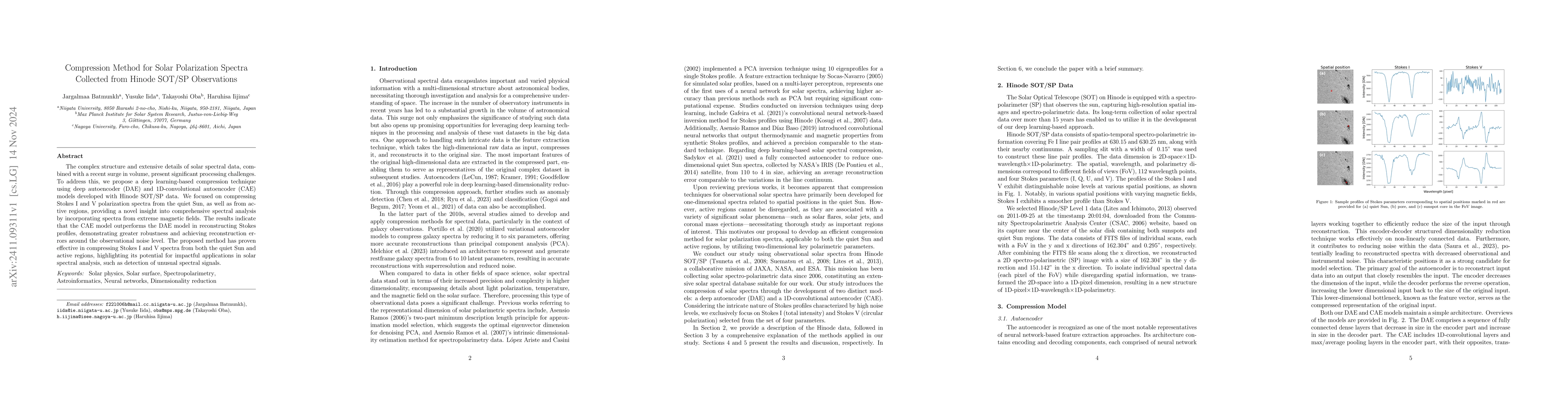Thumbnail for Compression Method for Solar Polarization Spectra Collected from Hinode
  SOT/SP Observations