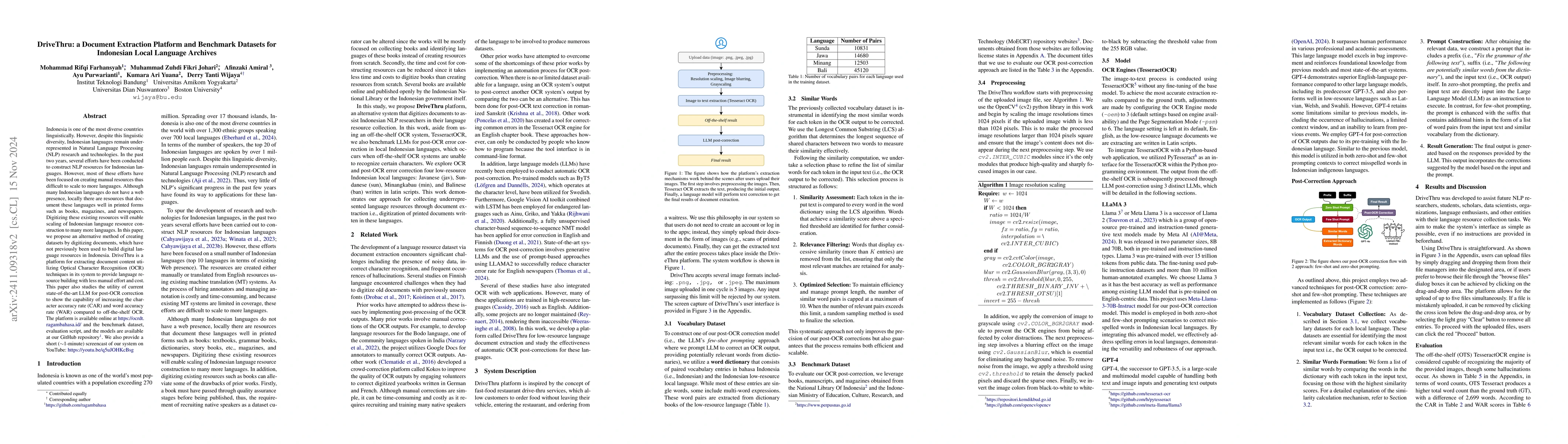 Thumbnail for DriveThru: a Document Extraction Platform and Benchmark Datasets for
  Indonesian Local Language Archives