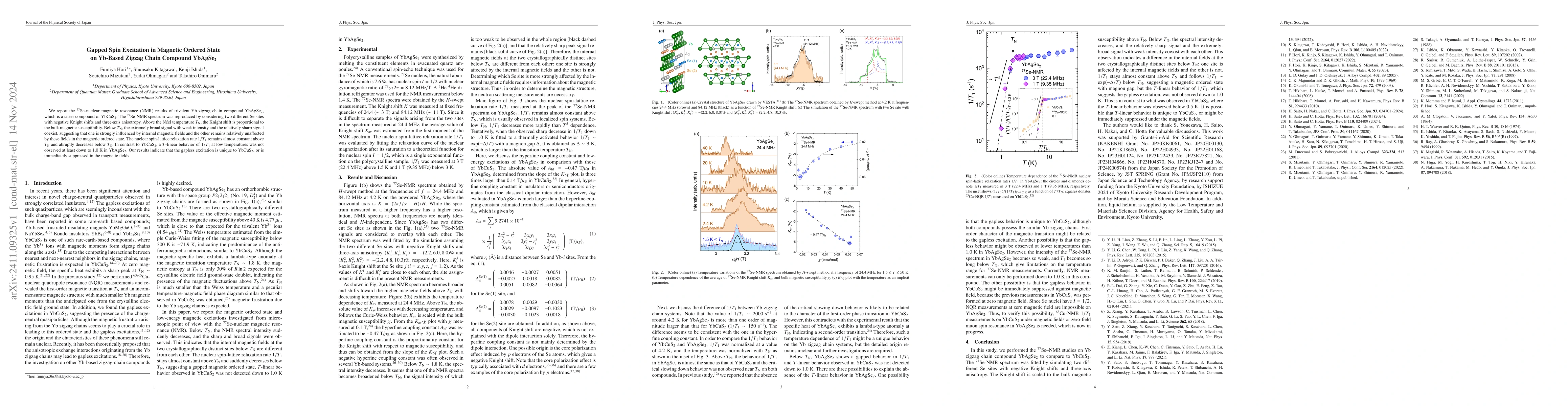 Thumbnail for Gapped Spin Excitation in Magnetic Ordered State on Yb-Based Zigzag
  Chain Compound YbAgSe2