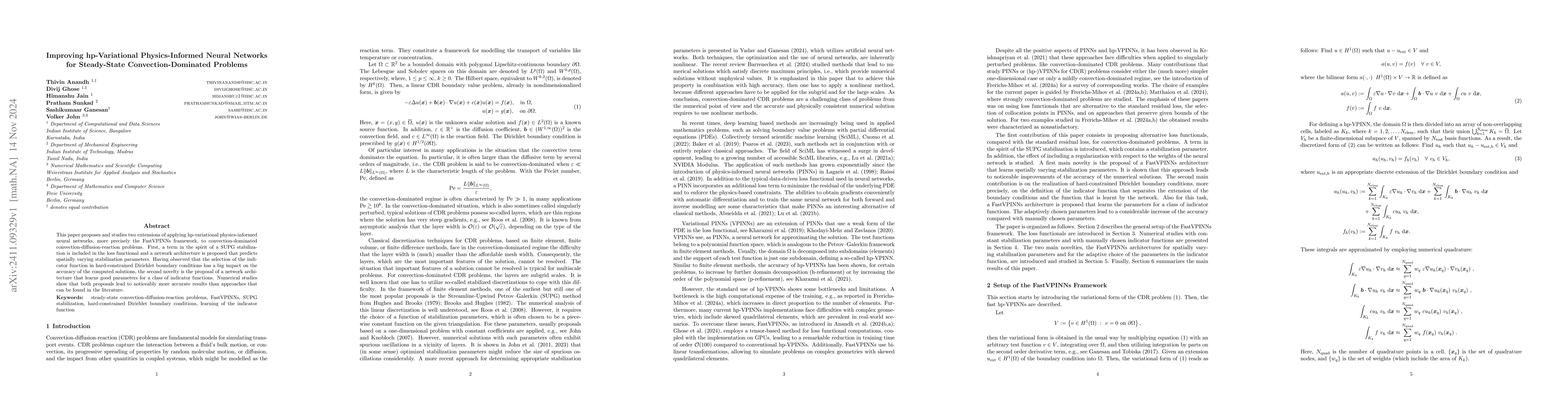 Thumbnail for Improving hp-Variational Physics-Informed Neural Networks for
  Steady-State Convection-Dominated Problems