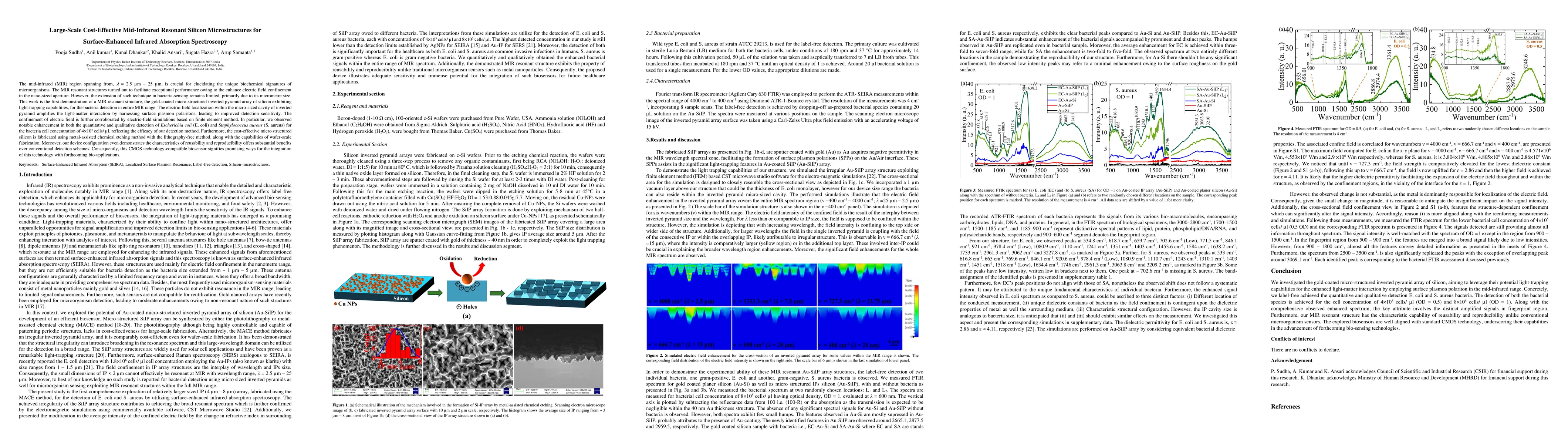 Thumbnail for Large-Scale Cost-Effective Mid-Infrared Resonant Silicon Microstructures
  for Surface-Enhanced Infrared Absorption Spectroscopy