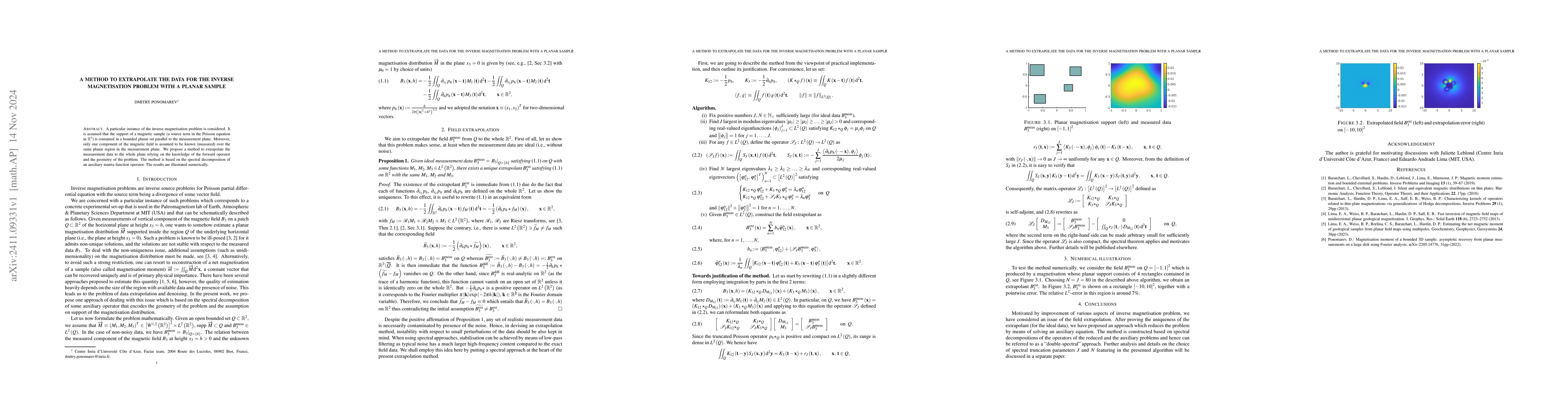 Thumbnail for A Method to Extrapolate the Data for the Inverse Magnetisation Problem
  with a Planar Sample