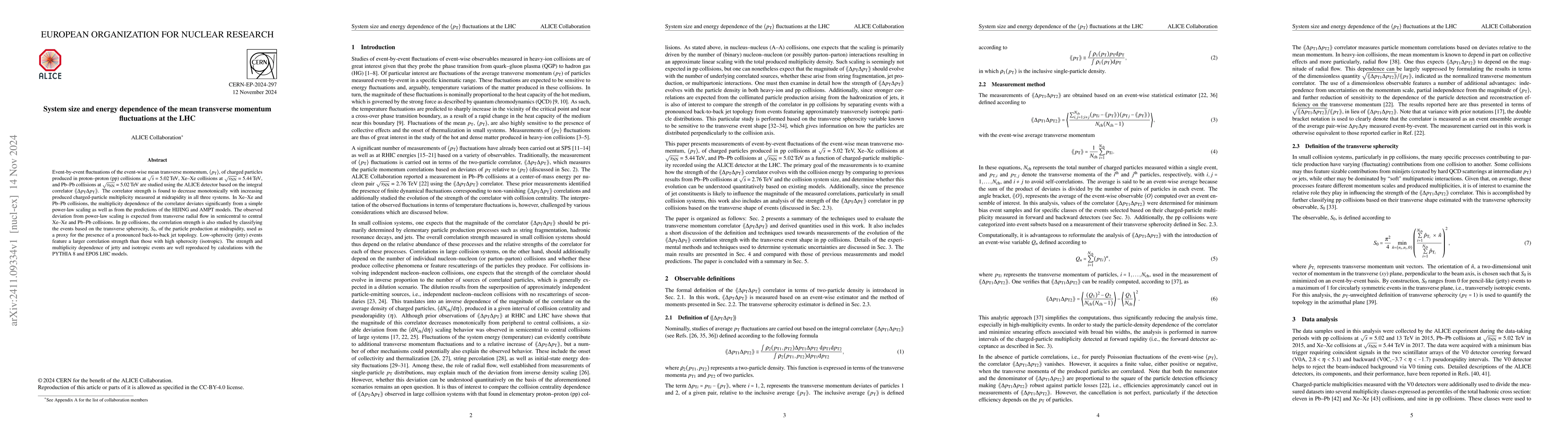 Thumbnail for System size and energy dependence of the mean transverse momentum
  fluctuations at the LHC