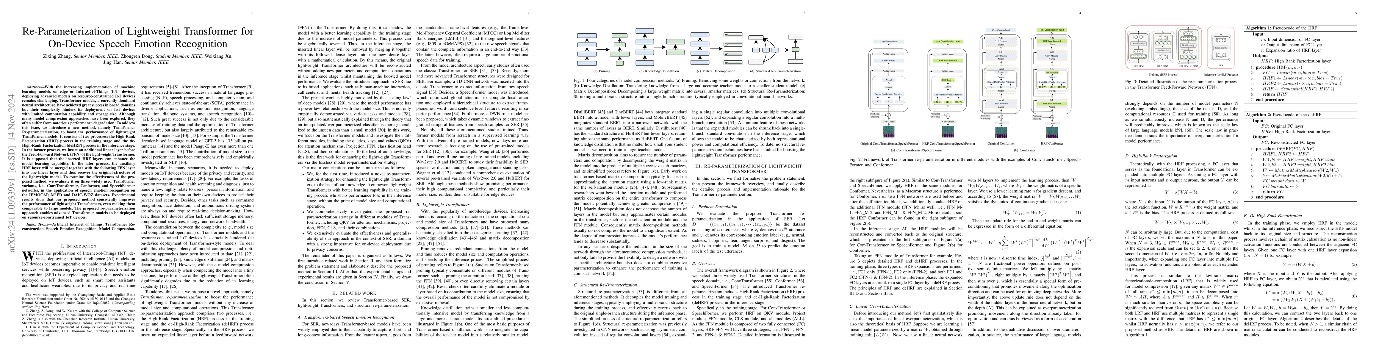 Thumbnail for Re-Parameterization of Lightweight Transformer for On-Device Speech
  Emotion Recognition