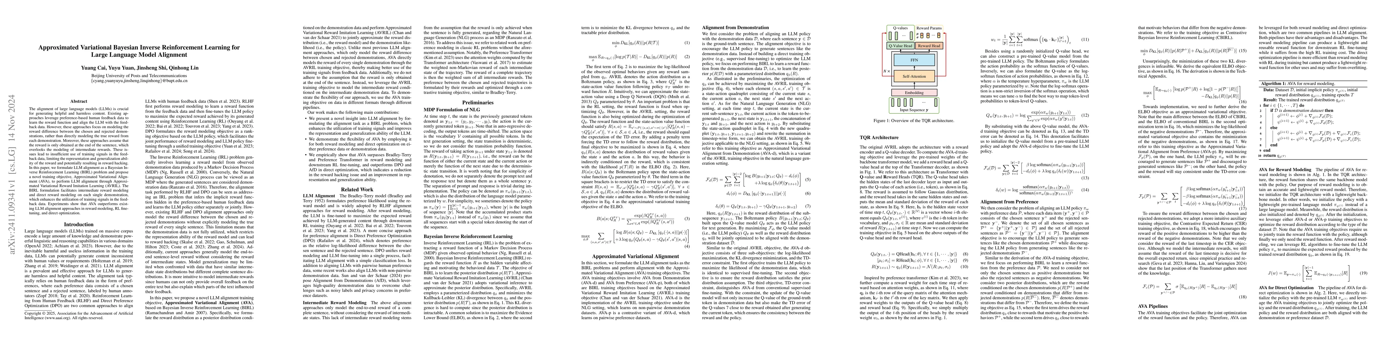 Thumbnail for Approximated Variational Bayesian Inverse Reinforcement Learning for
  Large Language Model Alignment