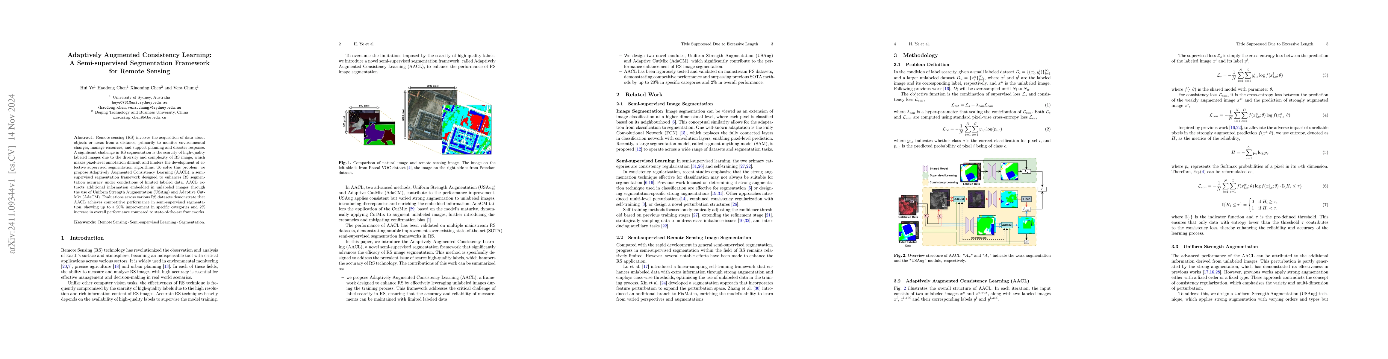 Thumbnail for Adaptively Augmented Consistency Learning: A Semi-supervised
  Segmentation Framework for Remote Sensing