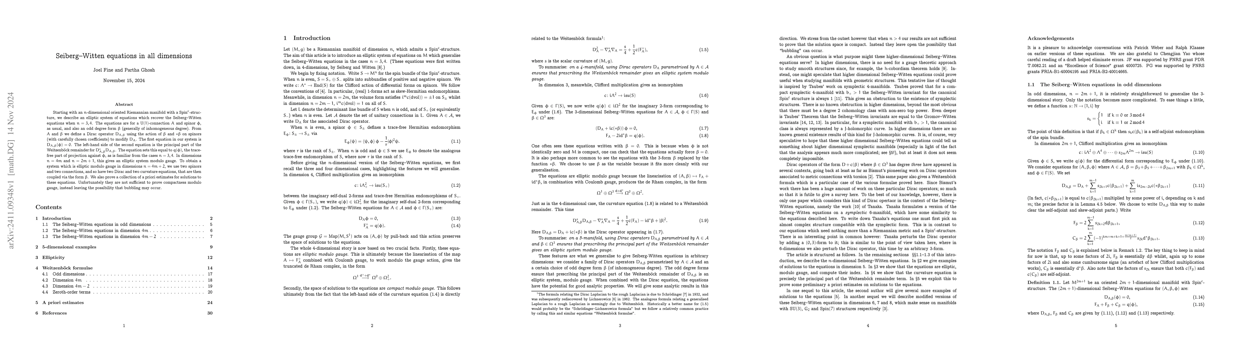 Thumbnail for Seiberg-Witten equations in all dimensions