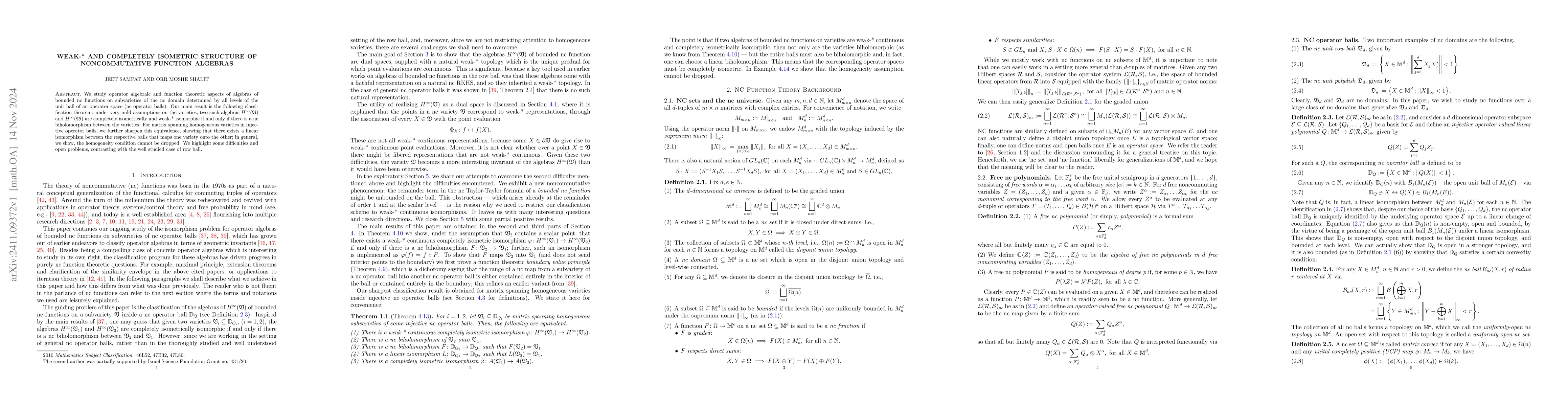 Thumbnail for Weak-* and completely isometric structure of noncommutative function
  algebras