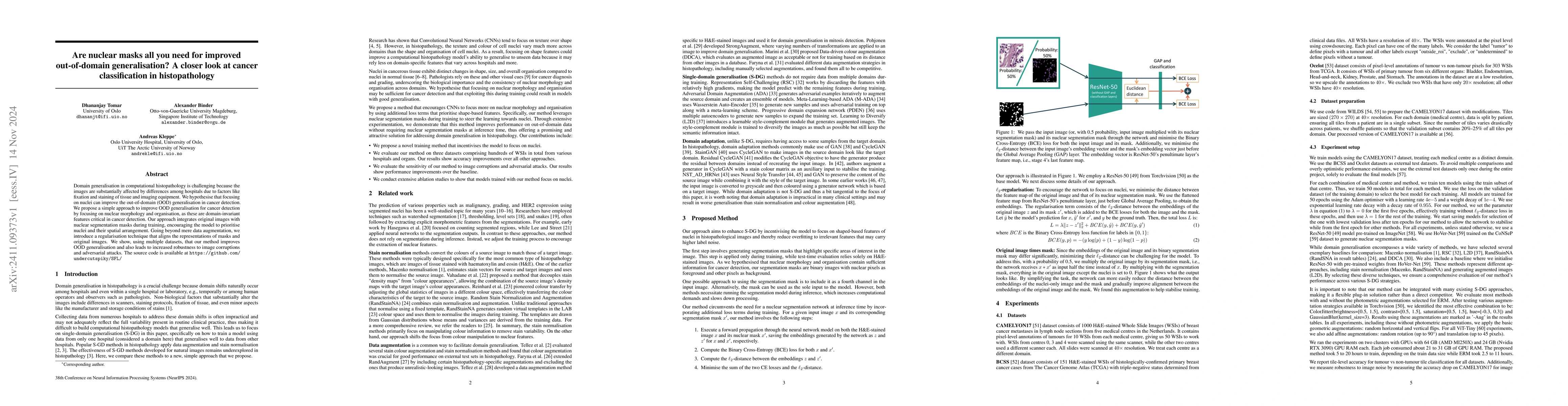 Thumbnail for Are nuclear masks all you need for improved out-of-domain
  generalisation? A closer look at cancer classification in histopathology