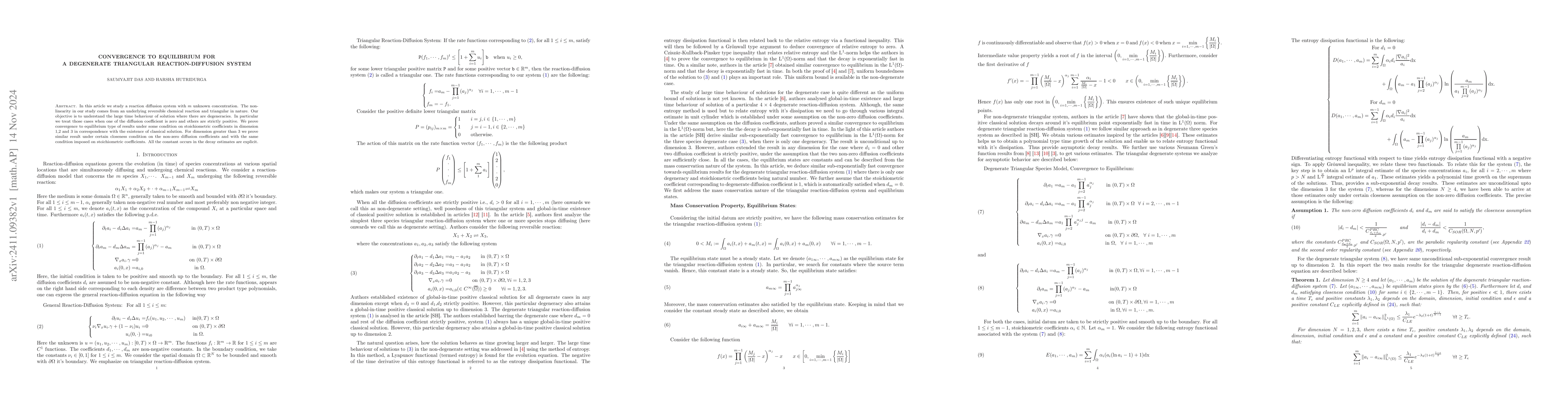 Thumbnail for Convergence to equilibrium for a degenerate triangular
  reaction-diffusion system
