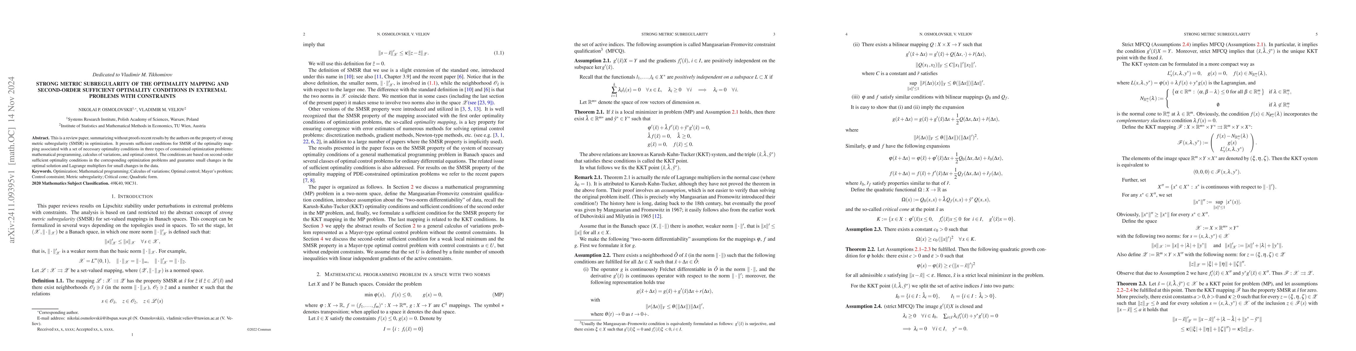 Thumbnail for Strong Metric Subregularity of the optimality mapping and second-order
  sufficient optimality conditions in extremal problems with constraints