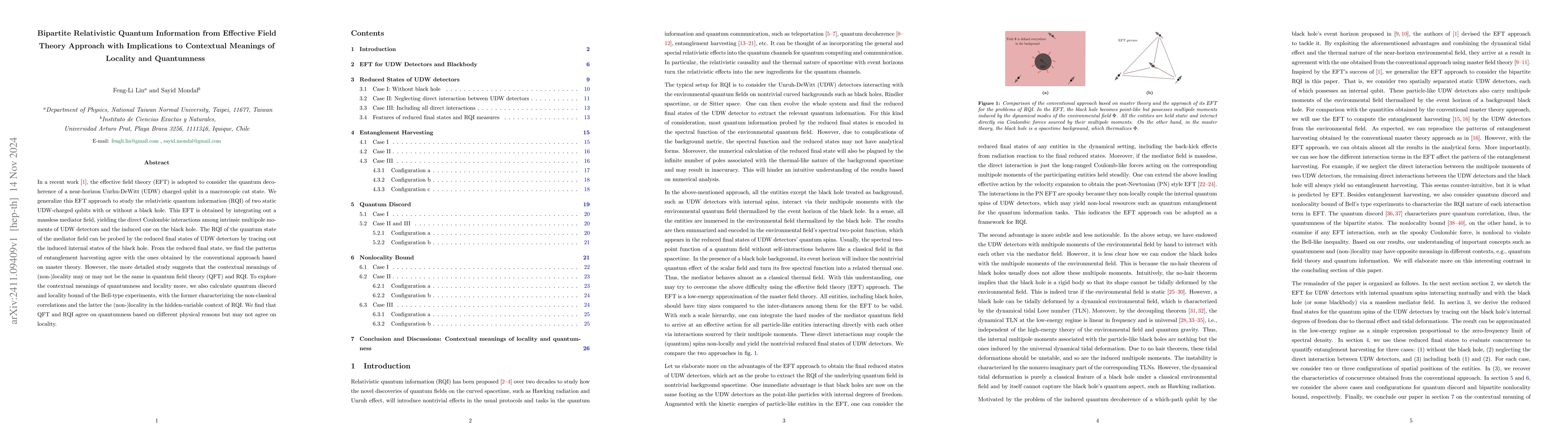 Thumbnail for Bipartite Relativistic Quantum Information from Effective Field Theory
  Approach with Implications to Contextual Meanings of Locality and Quantumness