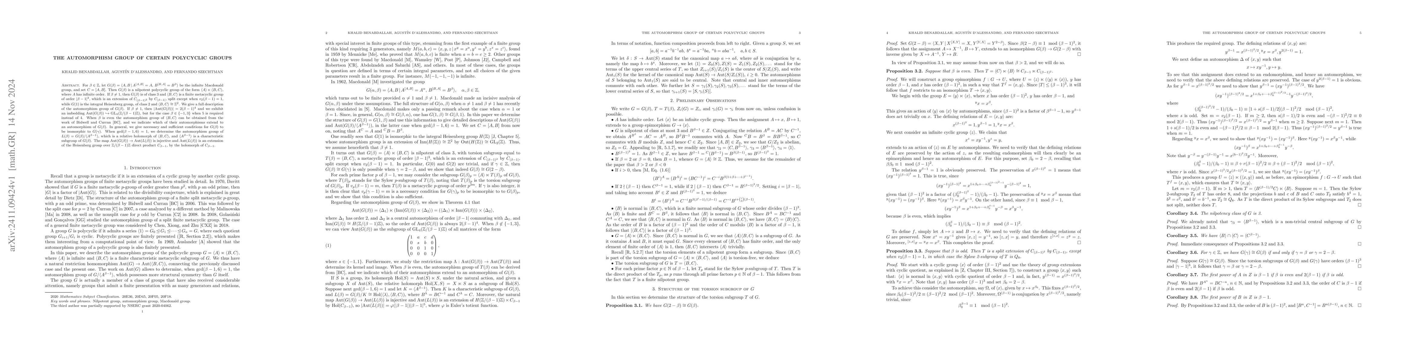 Thumbnail for The automorphism group of certain polycyclic groups