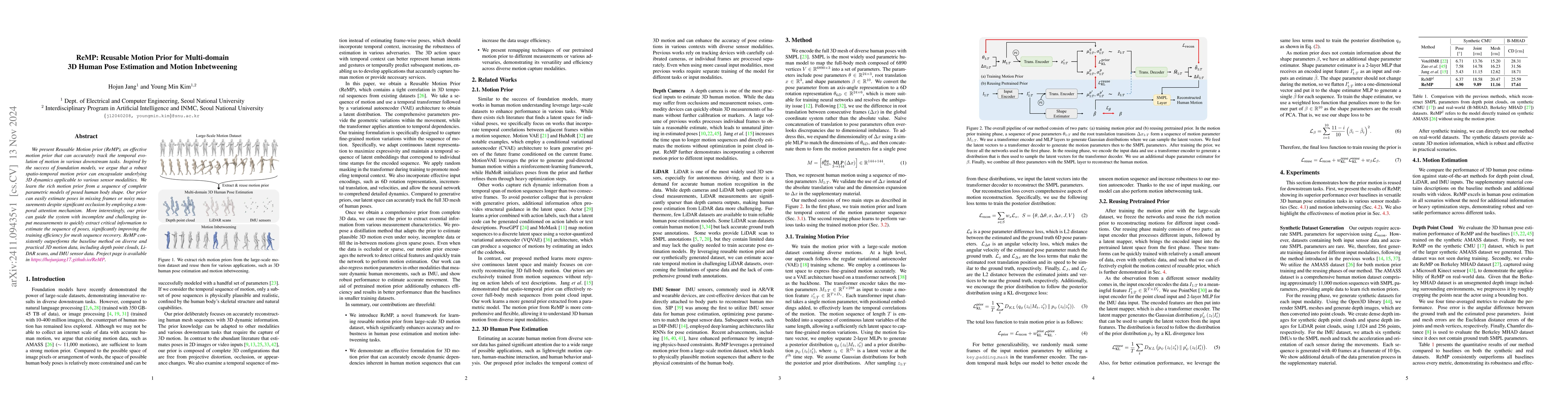 Thumbnail for ReMP: Reusable Motion Prior for Multi-domain 3D Human Pose Estimation
  and Motion Inbetweening