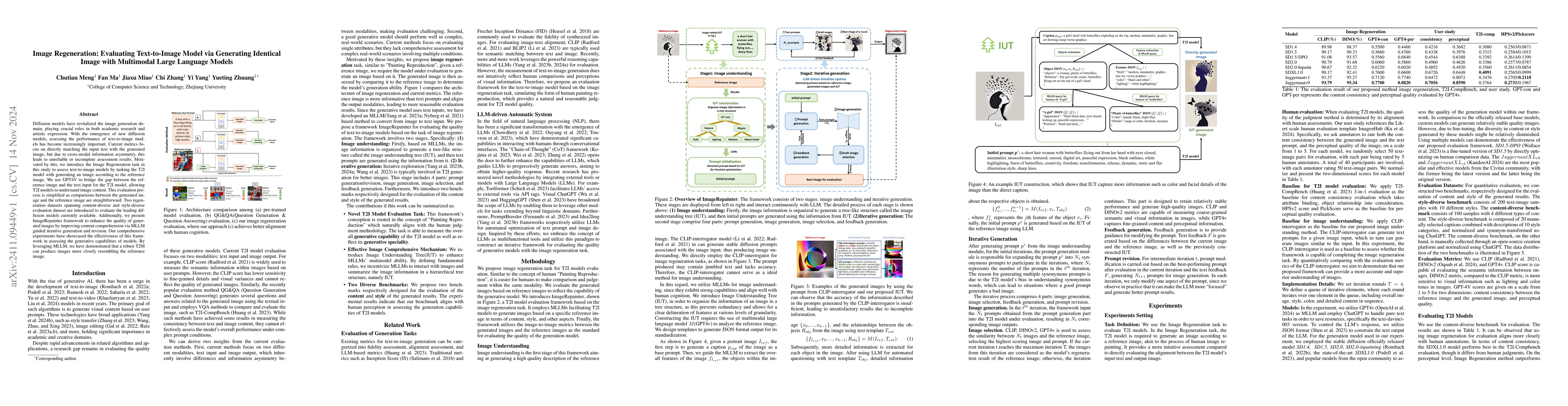 Thumbnail for Image Regeneration: Evaluating Text-to-Image Model via Generating
  Identical Image with Multimodal Large Language Models