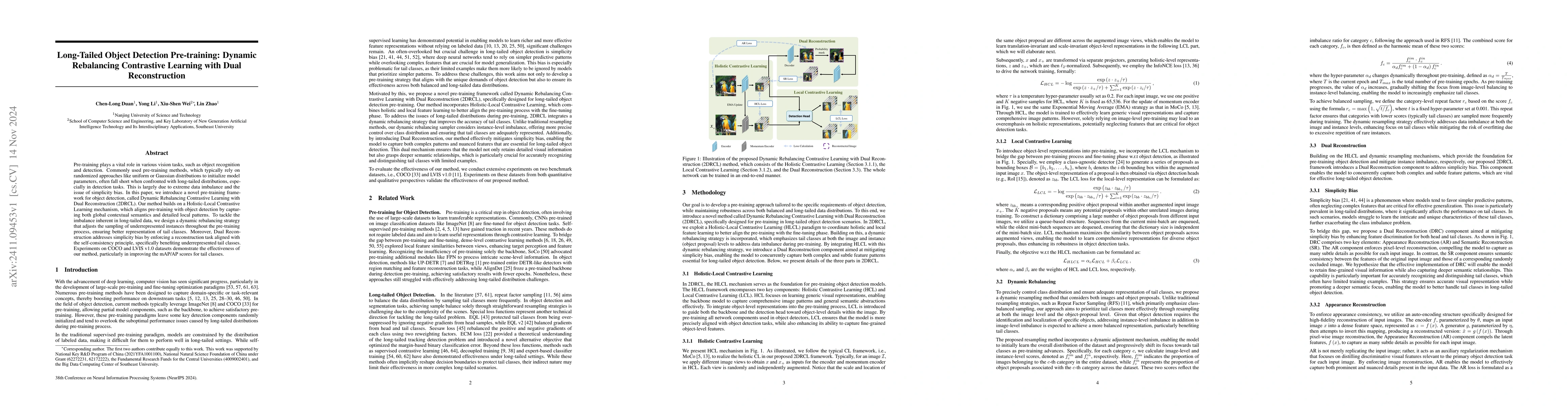 Thumbnail for Long-Tailed Object Detection Pre-training: Dynamic Rebalancing
  Contrastive Learning with Dual Reconstruction