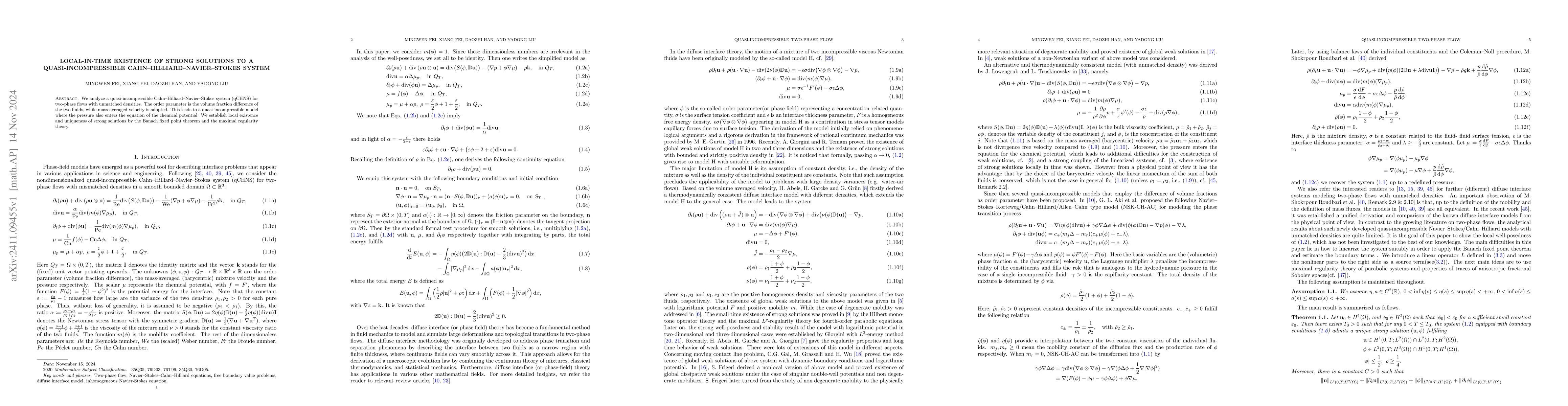 Thumbnail for Local-in-time existence of strong solutions to a quasi-incompressible
  Cahn--Hilliard--Navier--Stokes system