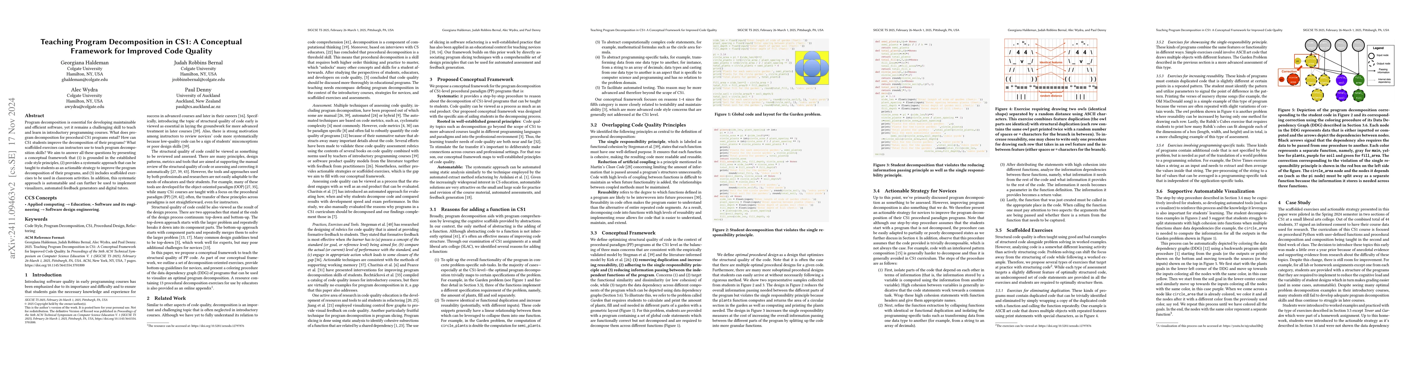 Thumbnail for Teaching Program Decomposition in CS1: A Conceptual Framework for
  Improved Code Quality