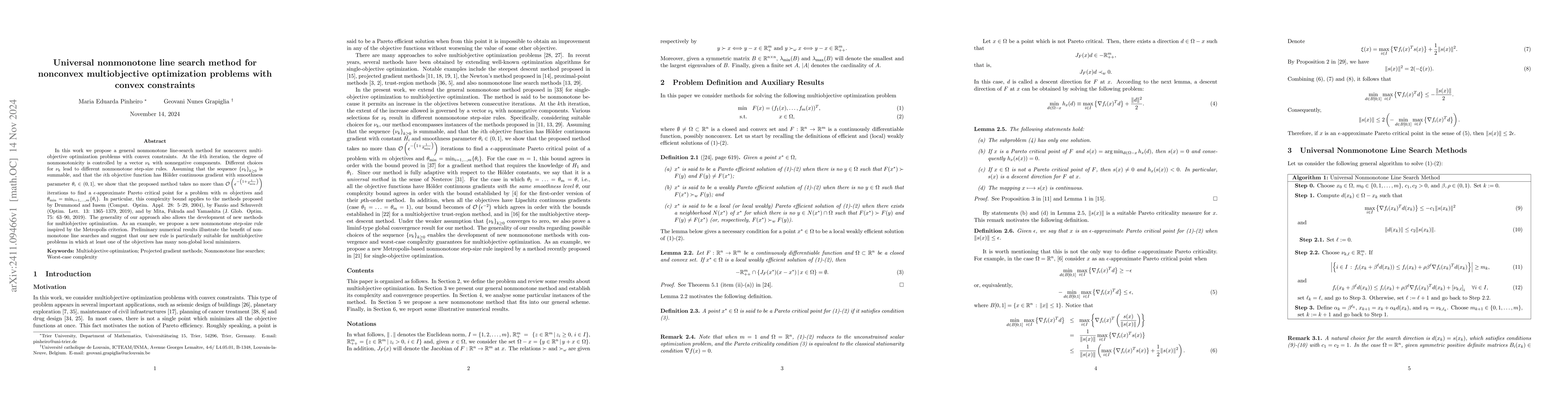Thumbnail for Universal nonmonotone line search method for nonconvex multiobjective
  optimization problems with convex constraints