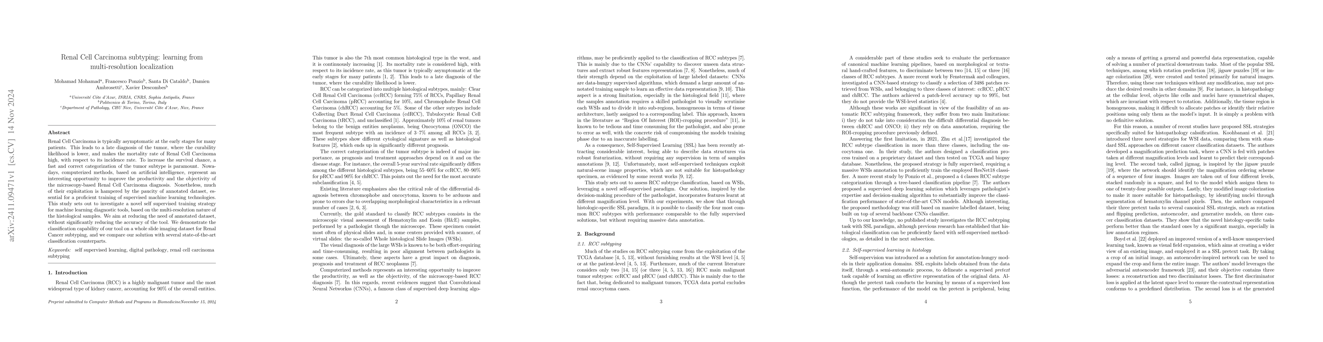 Thumbnail for Renal Cell Carcinoma subtyping: learning from multi-resolution
  localization