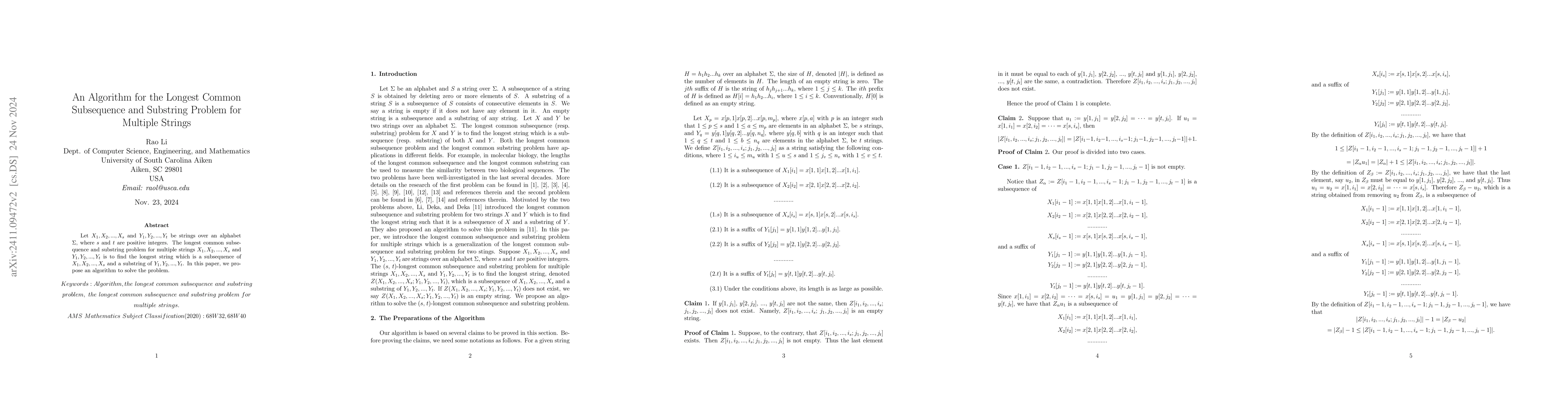 Thumbnail for An Algorithm for the Longest Common Subsequence and Substring Problem
  for Multiple Strings