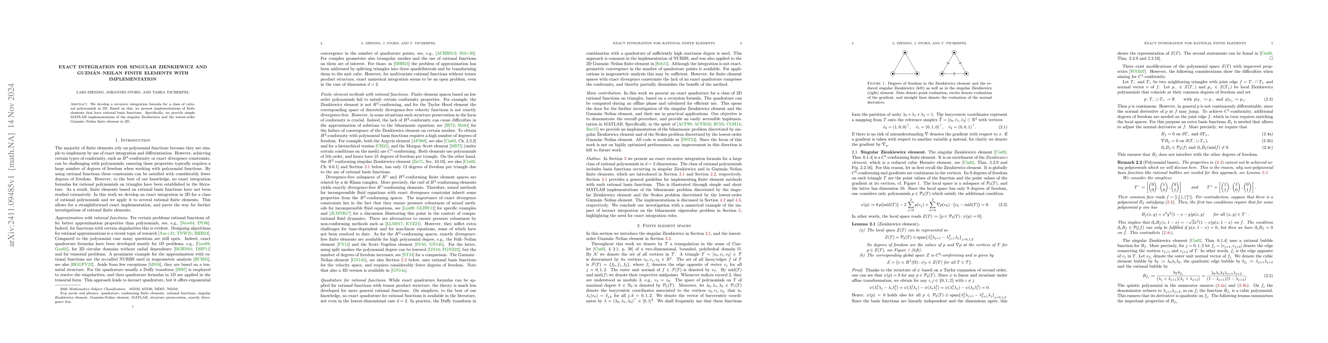 Thumbnail for Exact Integration for singular Zienkiewicz and Guzman-Neilan Finite
  Elements with Implementation