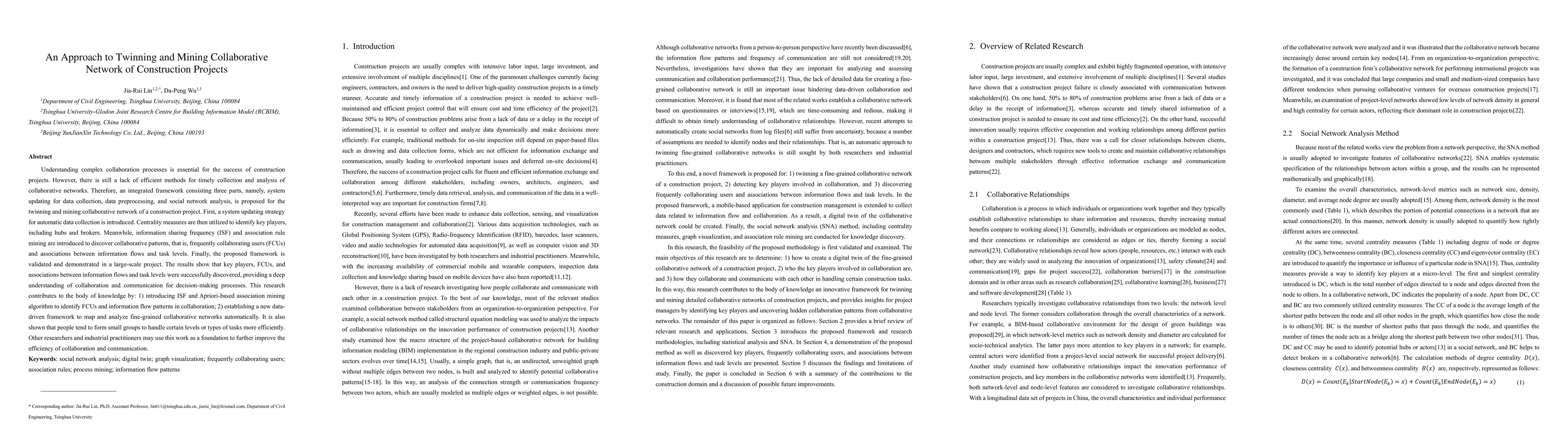 Thumbnail for An Approach to Twinning and Mining Collaborative Network of Construction
  Projects