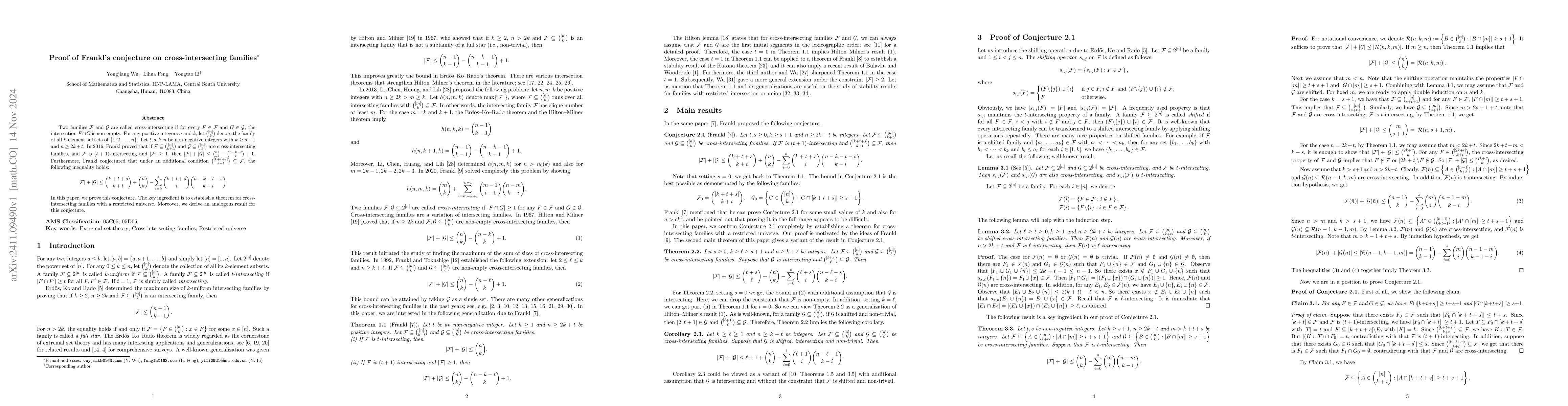 Thumbnail for Proof of Frankl's conjecture on cross-intersecting families