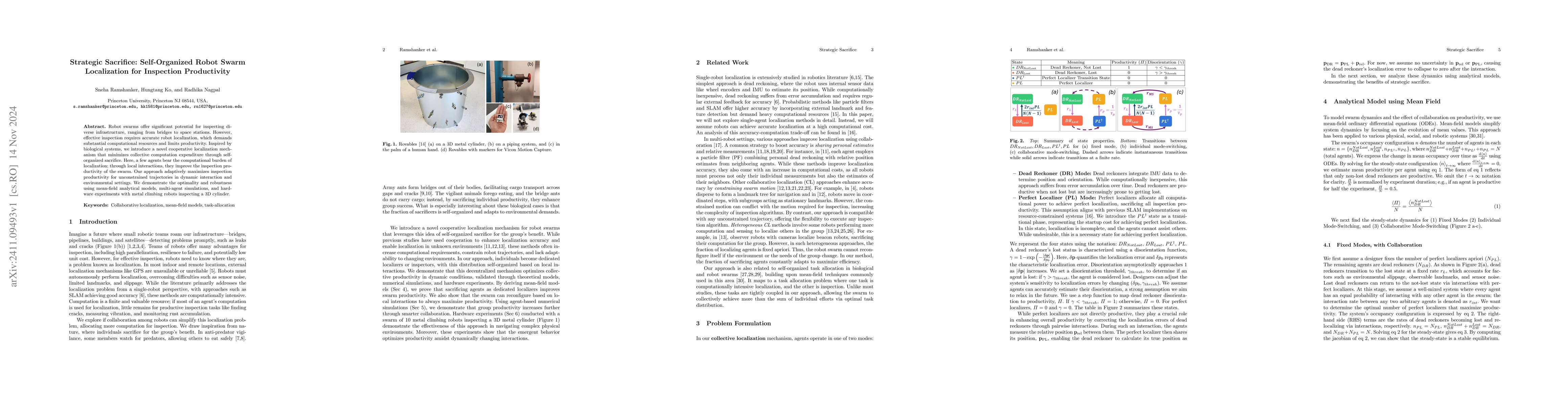 Thumbnail for Strategic Sacrifice: Self-Organized Robot Swarm Localization for
  Inspection Productivity