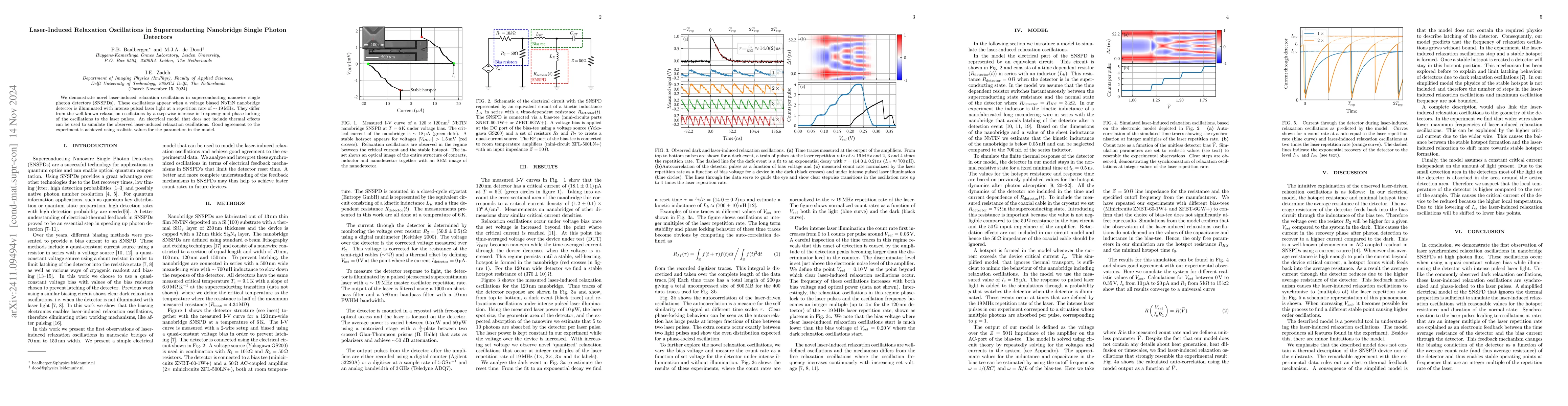 Thumbnail for Laser-Induced Relaxation Oscillations in Superconducting Nanobridge
  Single Photon Detectors