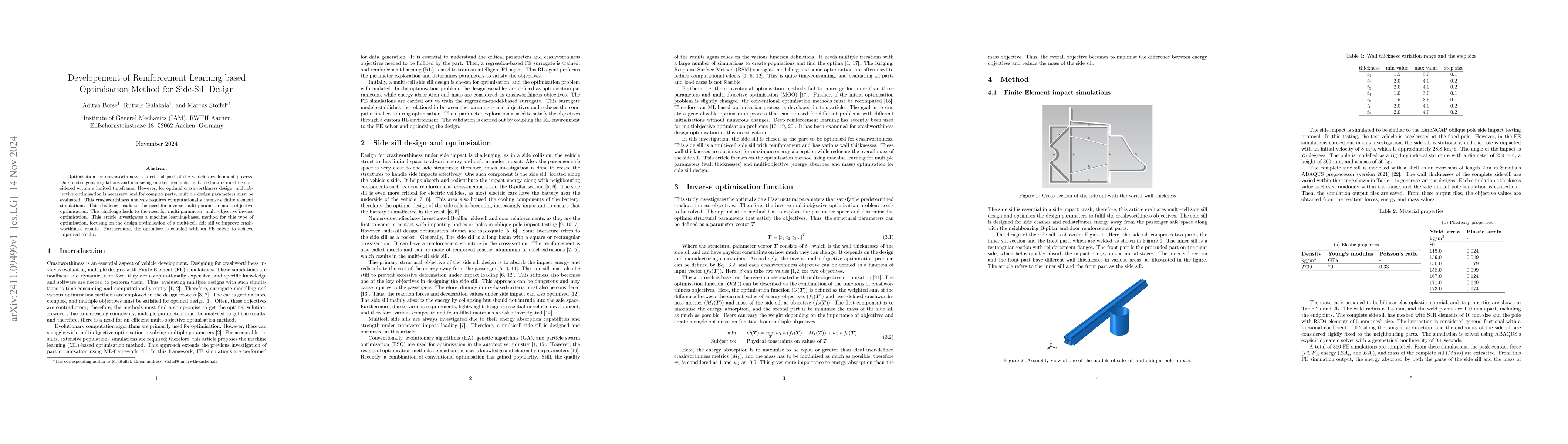 Thumbnail for Developement of Reinforcement Learning based Optimisation Method for
  Side-Sill Design
