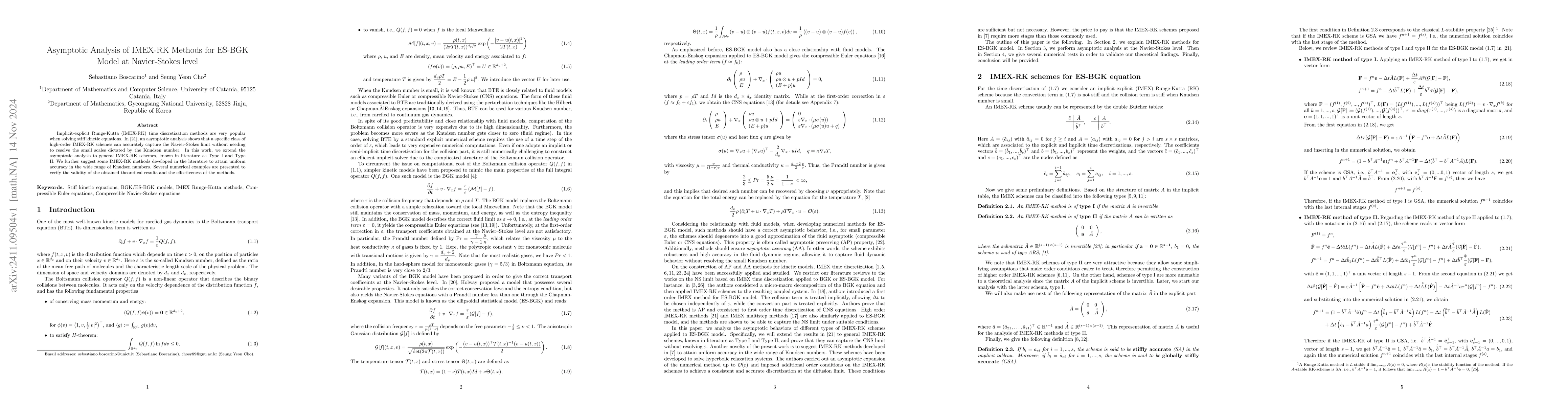 Thumbnail for Asymptotic Analysis of IMEX-RK Methods for ES-BGK Model at Navier-Stokes
  level