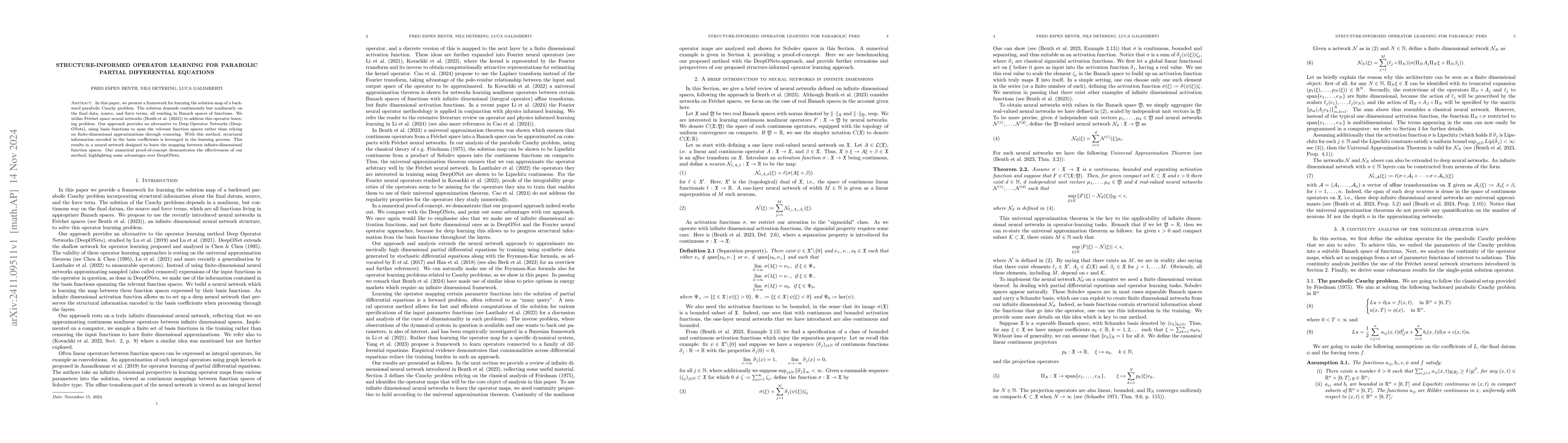 Thumbnail for Structure-informed operator learning for parabolic Partial Differential
  Equations