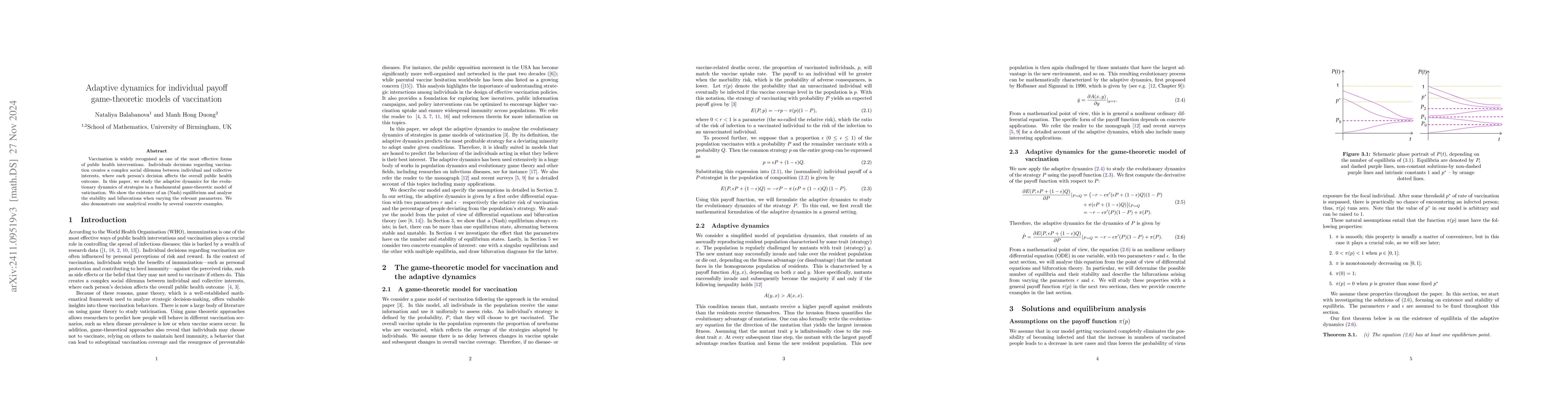 Thumbnail for Adaptive dynamics for individual payoff game-theoretic models of
  vaccination