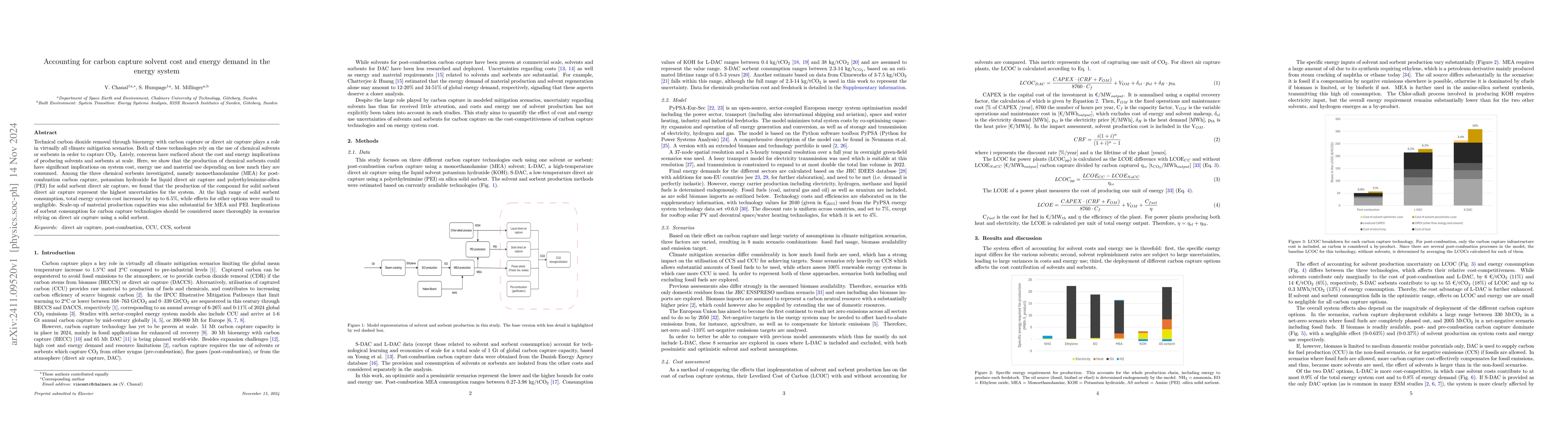 Thumbnail for Accounting for carbon capture solvent cost and energy demand in the
  energy system