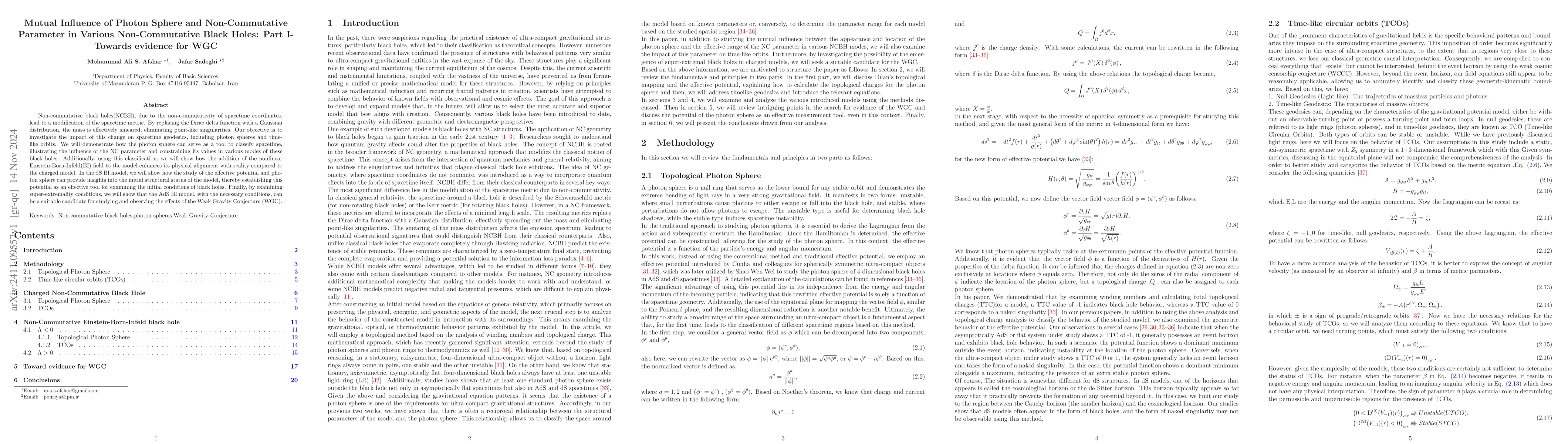 Thumbnail for Mutual Influence of Photon Sphere and Non-Commutative Parameter in
  Various Non-Commutative Black Holes: Part I- Towards evidence for WGC