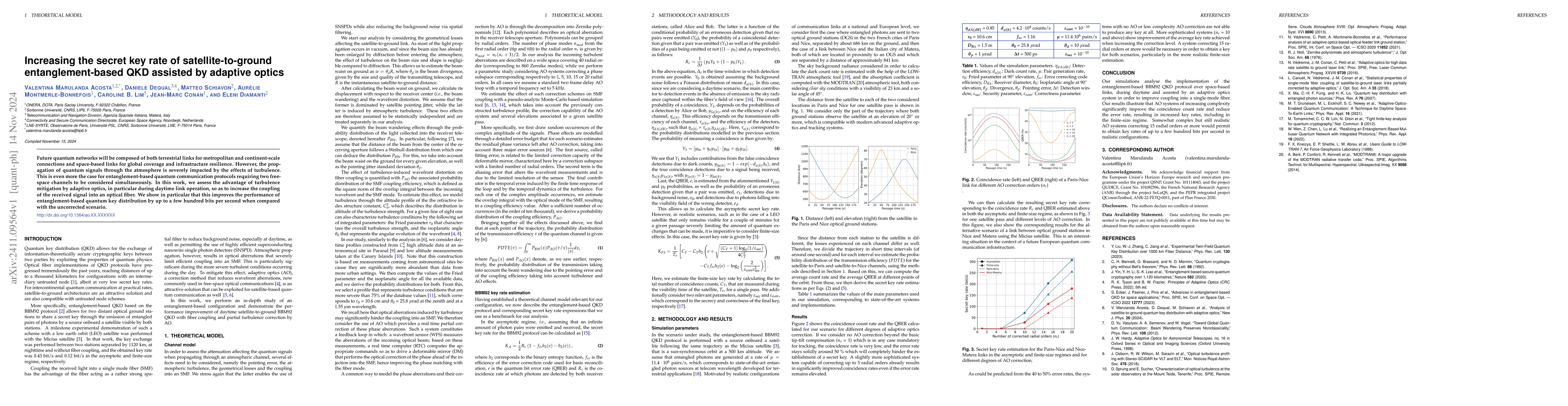 Thumbnail for Increasing the secret key rate of satellite-to-ground entanglement-based
  QKD assisted by adaptive optics