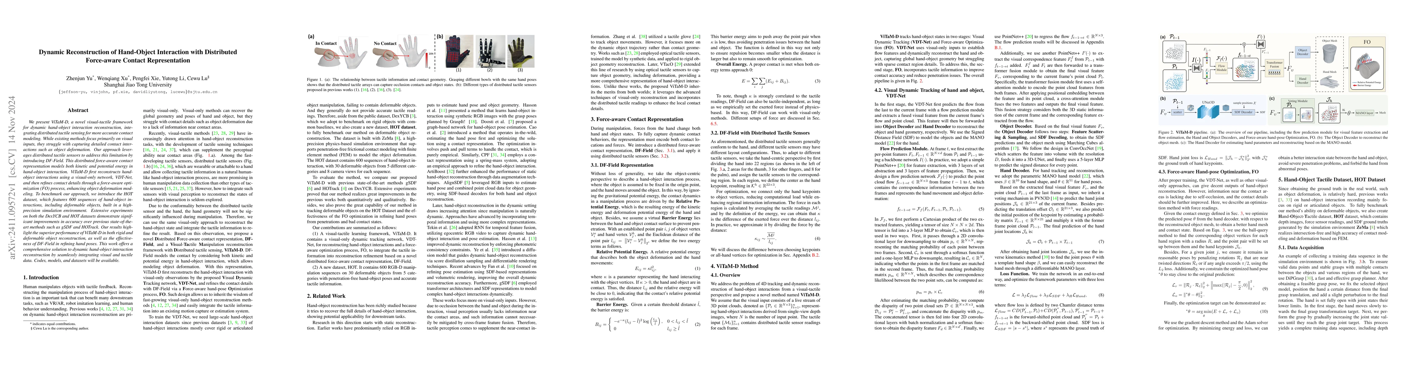 Thumbnail for Dynamic Reconstruction of Hand-Object Interaction with Distributed
  Force-aware Contact Representation