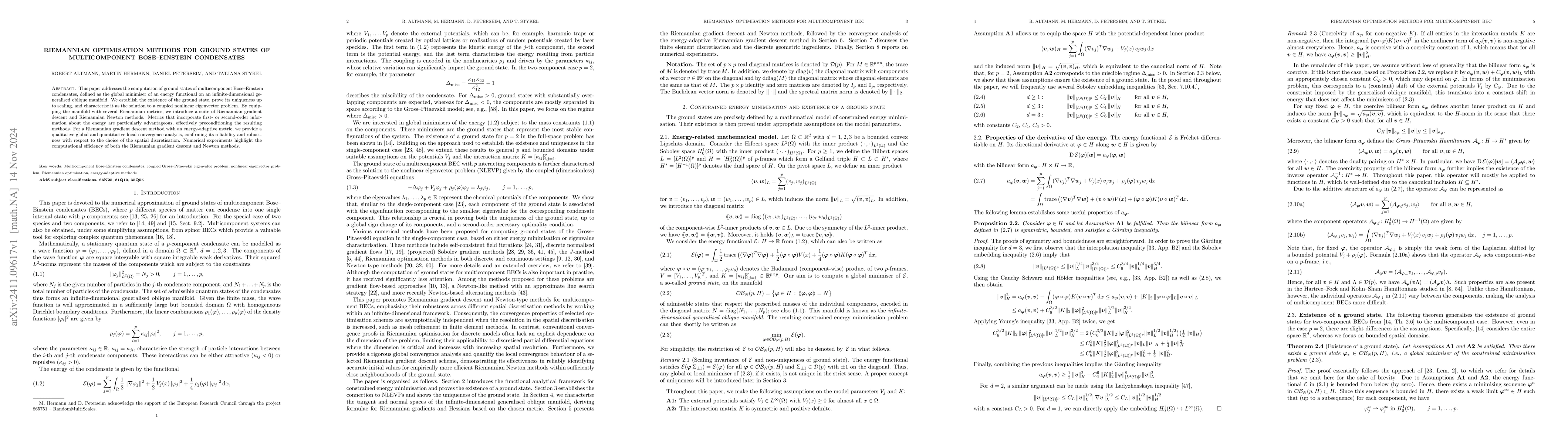 Thumbnail for Riemannian optimisation methods for ground states of multicomponent
  Bose-Einstein condensates