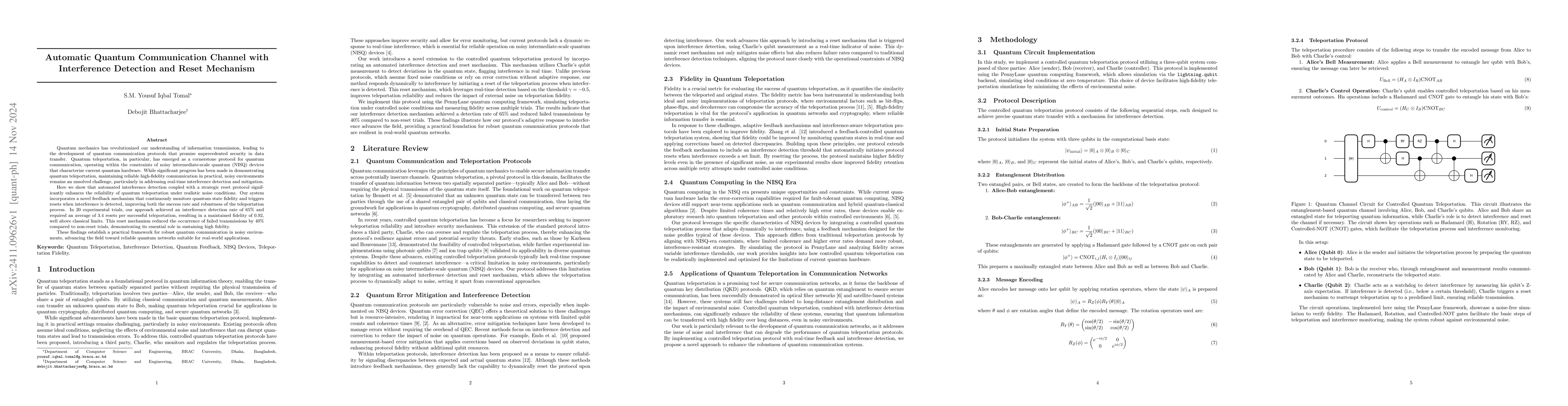 Thumbnail for Automatic Quantum Communication Channel with Interference Detection and
  Reset Mechanism