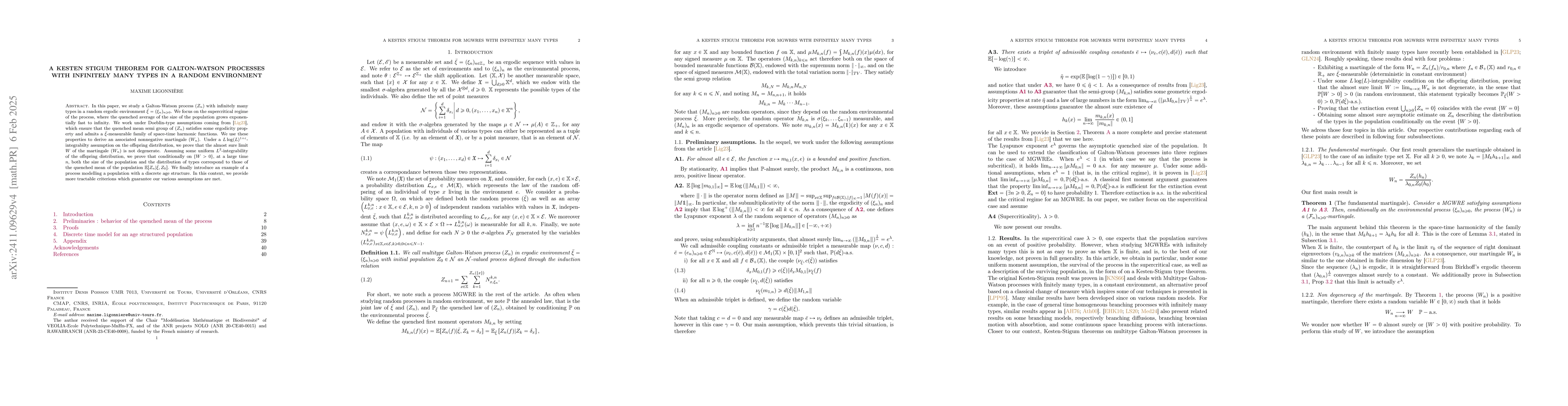 Thumbnail for A Kesten Stigum theorem for Galton-Watson processes with infinitely many
  types in a random environment